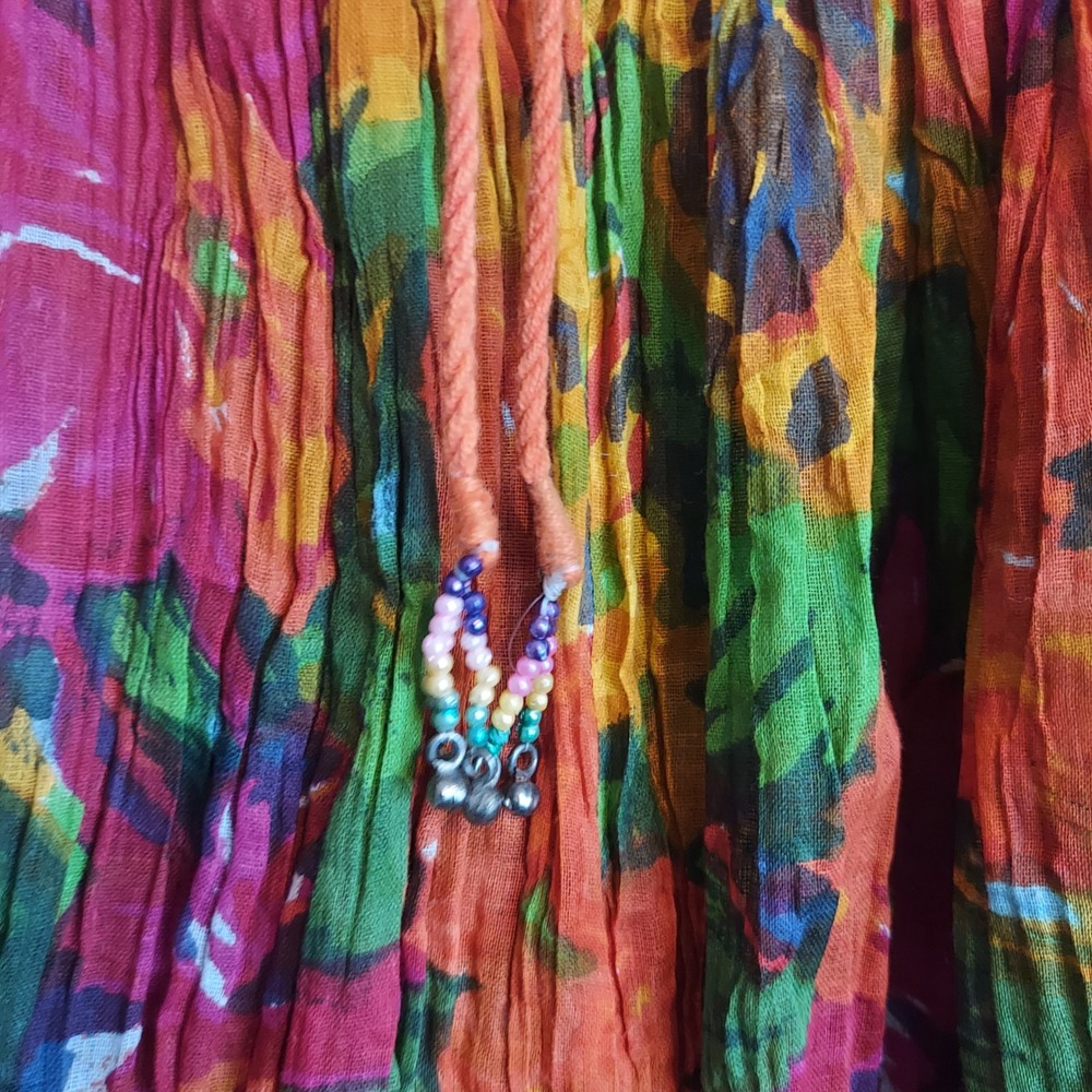 Baani's Womens Large Floral Cotton Crinkle Maxi Skirt Boho Beaded Tassel India - Picture 3 of 5